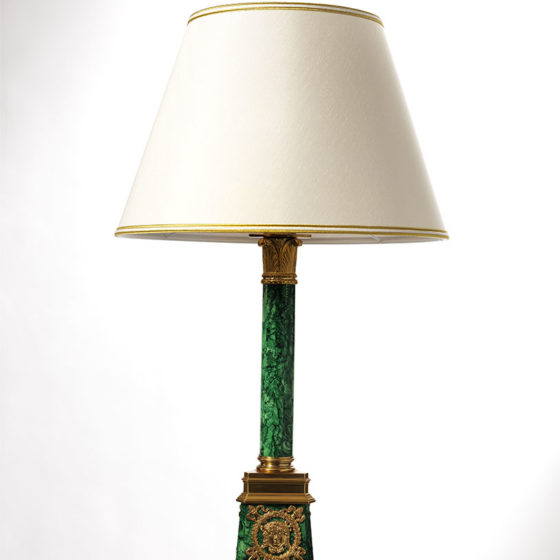 Art. L26/1 • Louis XVI style lamp, gilded bronze and malachite • Ø 45, H 79