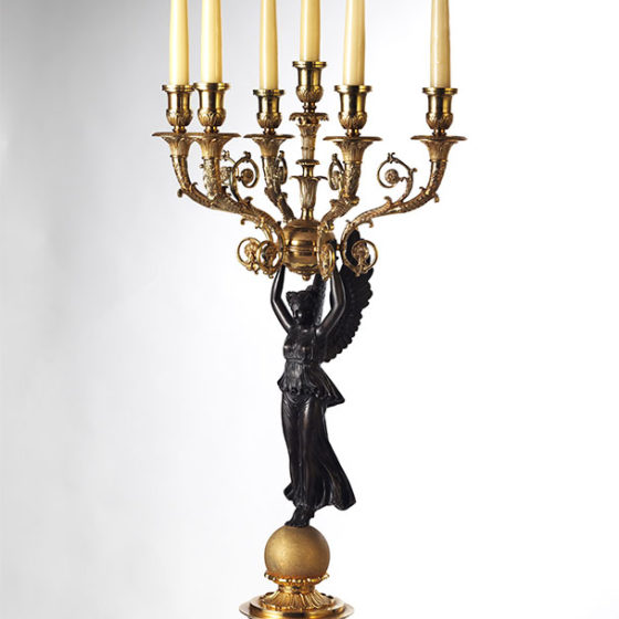 Art. L50/6 • Empire style candelabra, gilded and chiseled bronze and antique patina • Ø 36, H 78